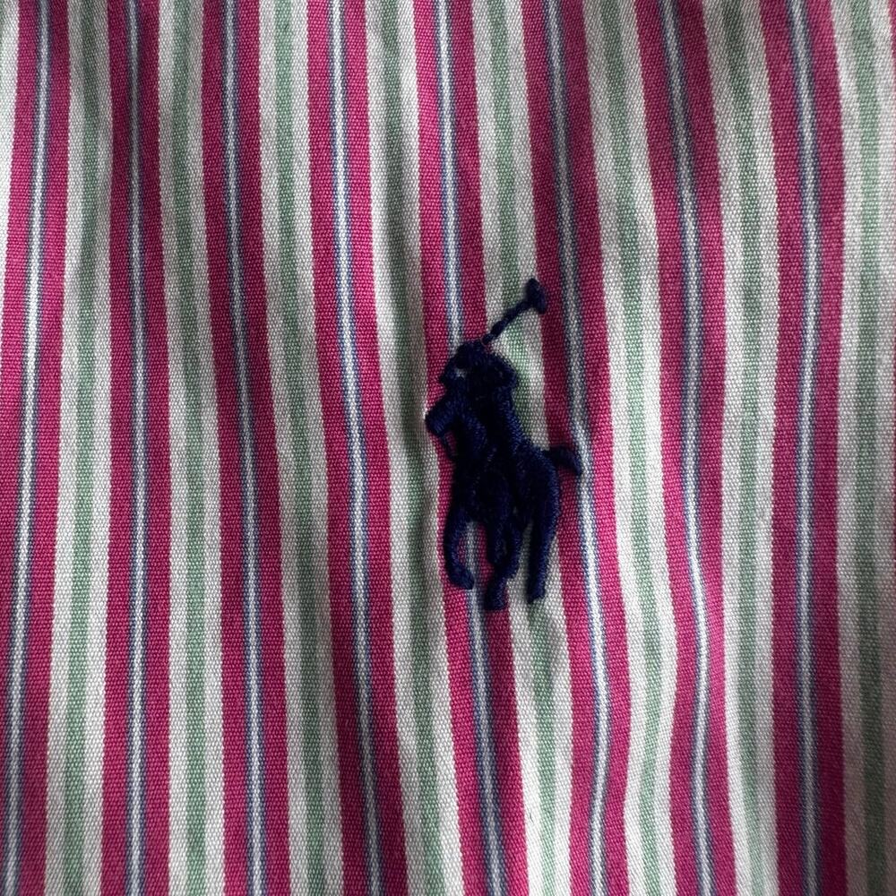 Vintage Polo Ralph Lauren Large Pink Green Striped Preppy Button Down Shirt